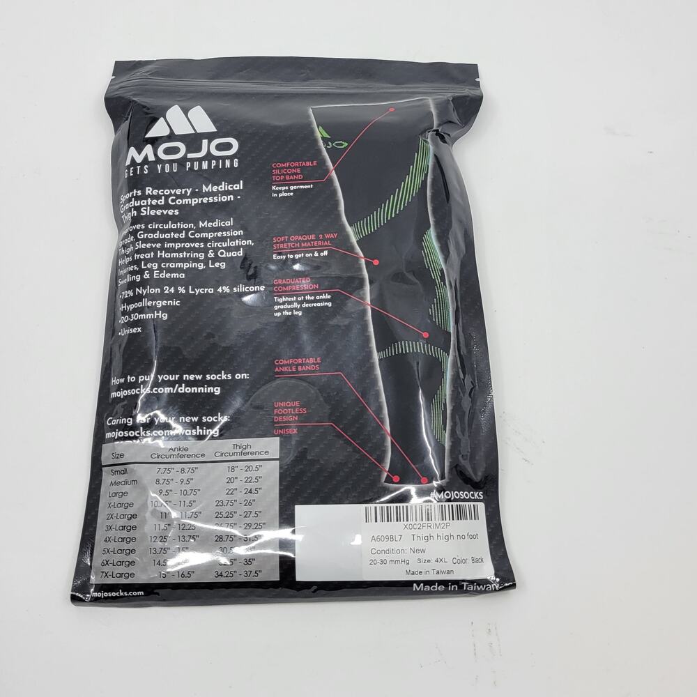Mojo Stockings Thigh High Sleeves 20-30mmHg Size 4XL Black New, sealed